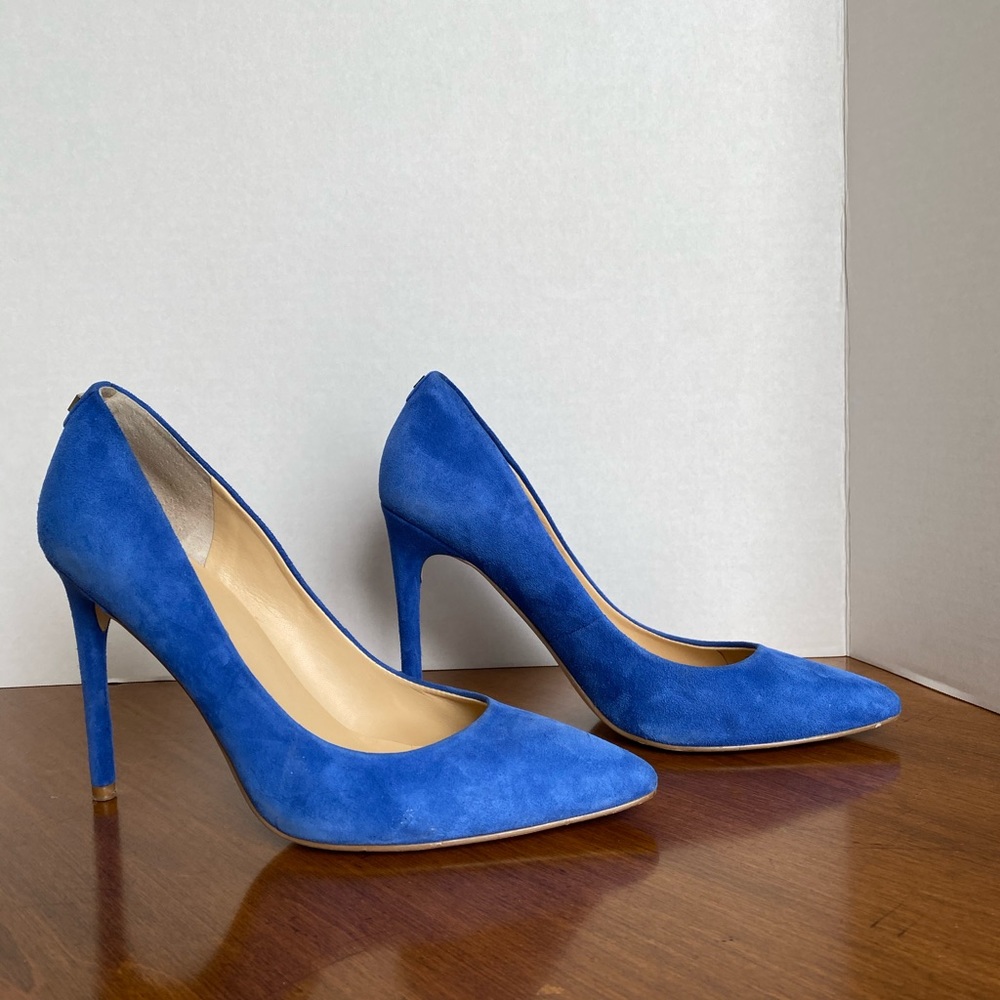 Blue Soft Suede Pointed Pumps